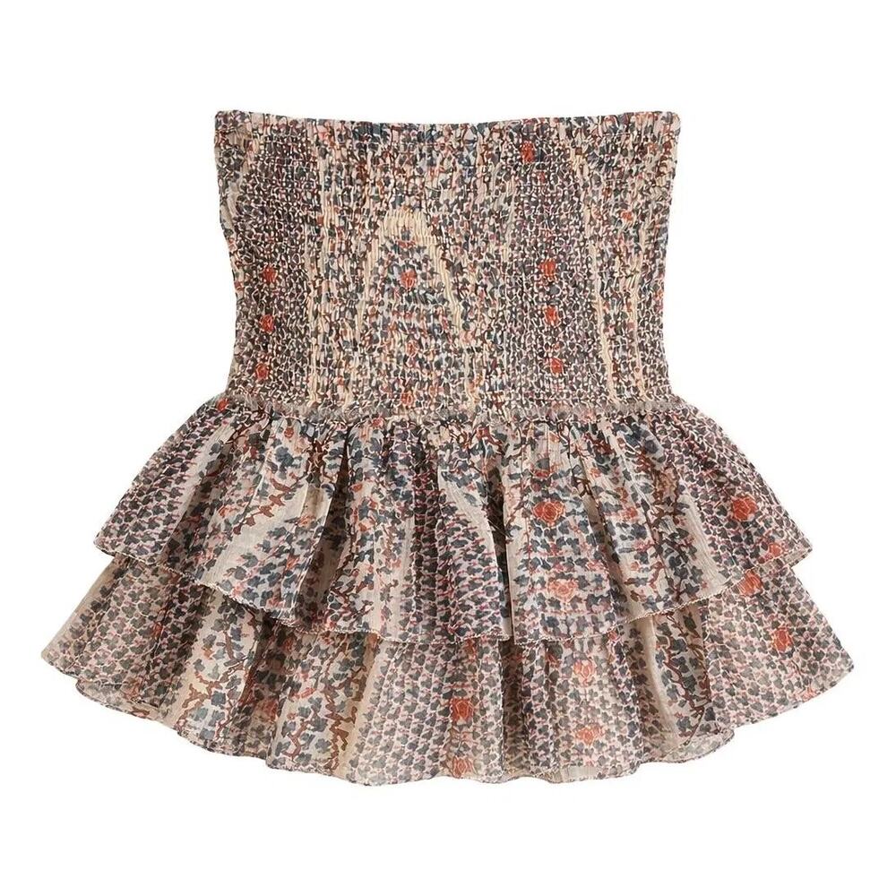 ISABEL MARANT Serek Silk Smocked Ruffle Mini Skirt Sz 36/US 4 Stretchy